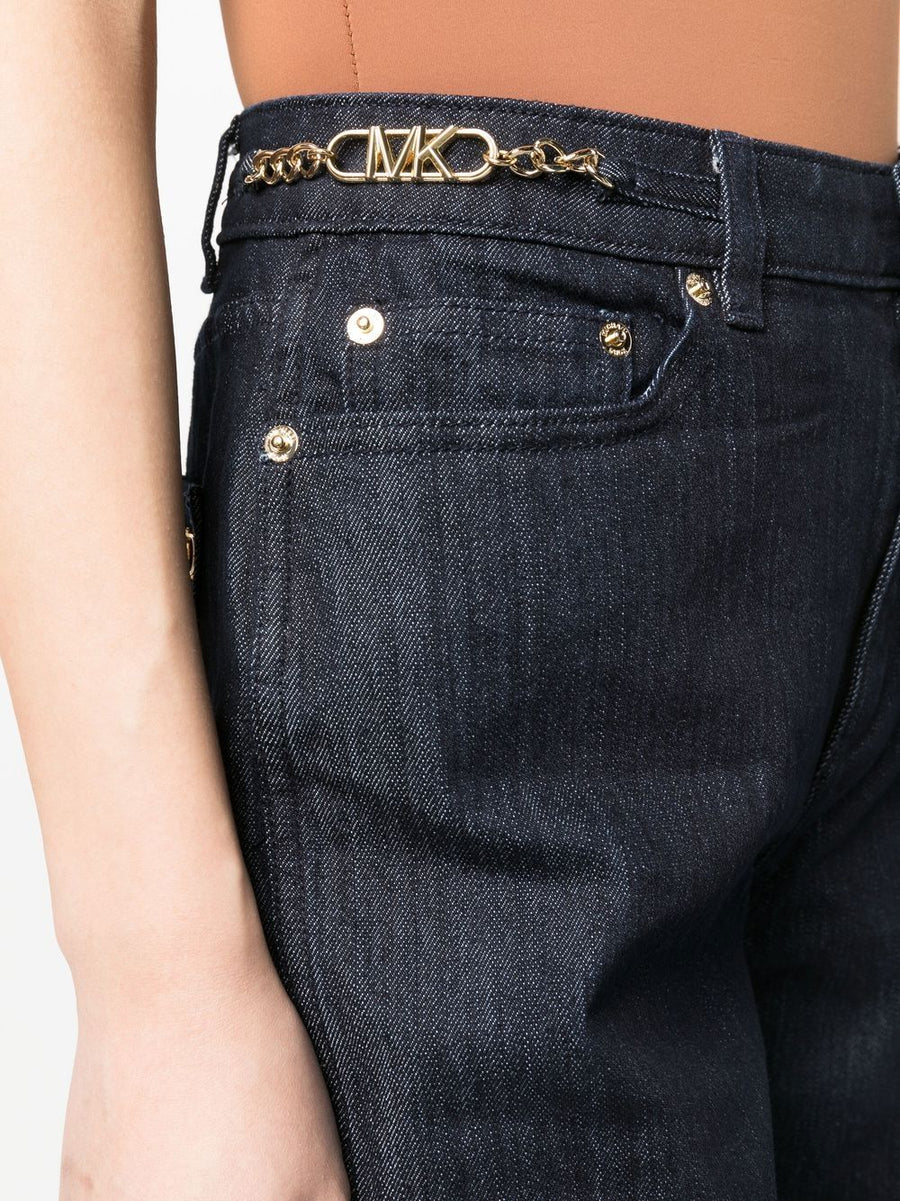 MMK Cropped Denim Jeans With Chain Link Detailing For Women Modern Everyday Comfort And Style