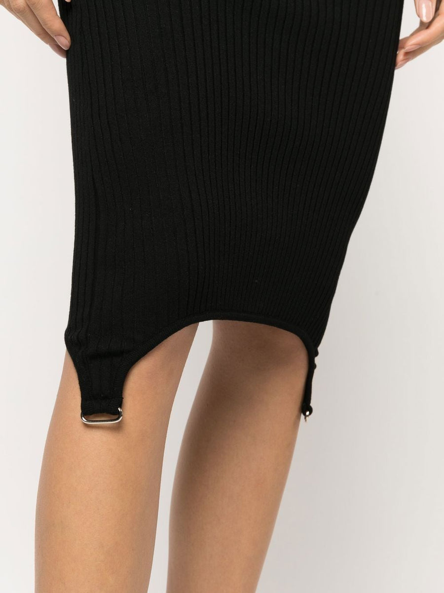 Courreges Pre Sleeveless Halterneck Long Dress For Women Embroidered Logo Black Ribbed Knit Eveningwear