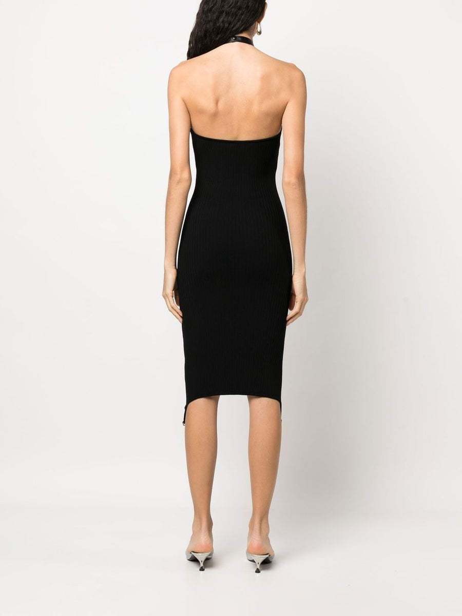 Courreges Pre Sleeveless Halterneck Long Dress For Women Embroidered Logo Black Ribbed Knit Eveningwear