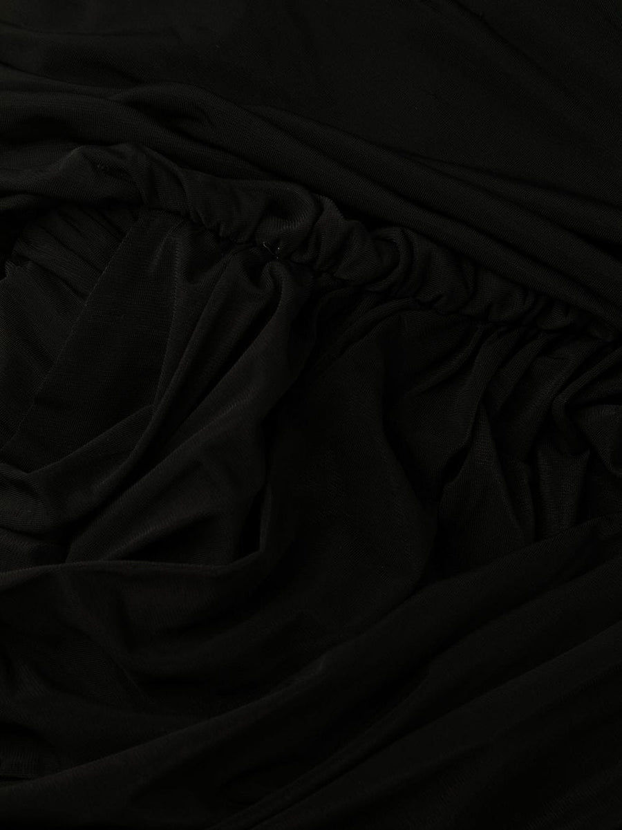 Rick Owens One Shoulder Dress for Women Minimalist Black Cupro Draped Couture Evening Wear