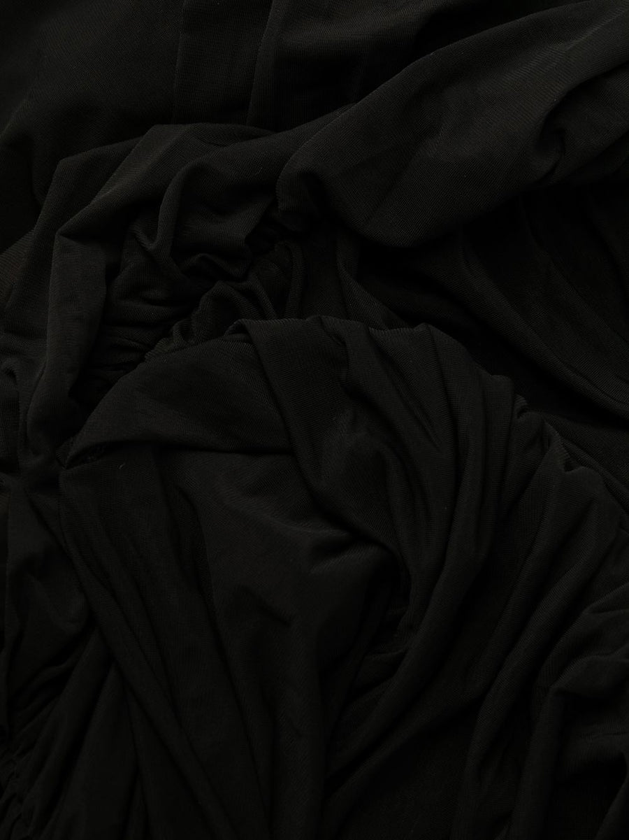 Rick Owens One Shoulder Dress for Women Minimalist Black Cupro Draped Couture Evening Wear