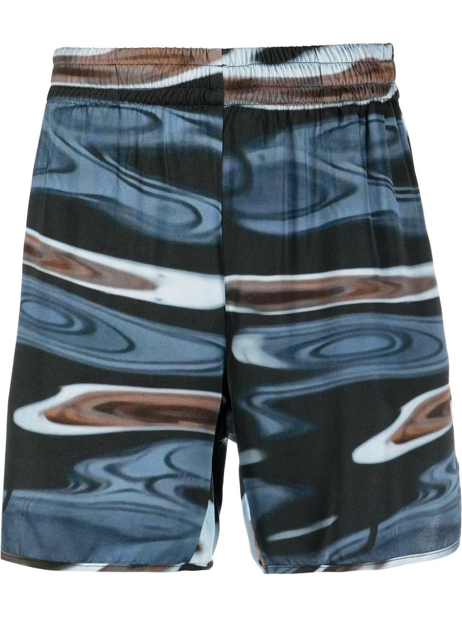 Blue Sky Inn Mens Allover Graphic Print Shorts In Viscose With Elastic Waistband And Side Pockets