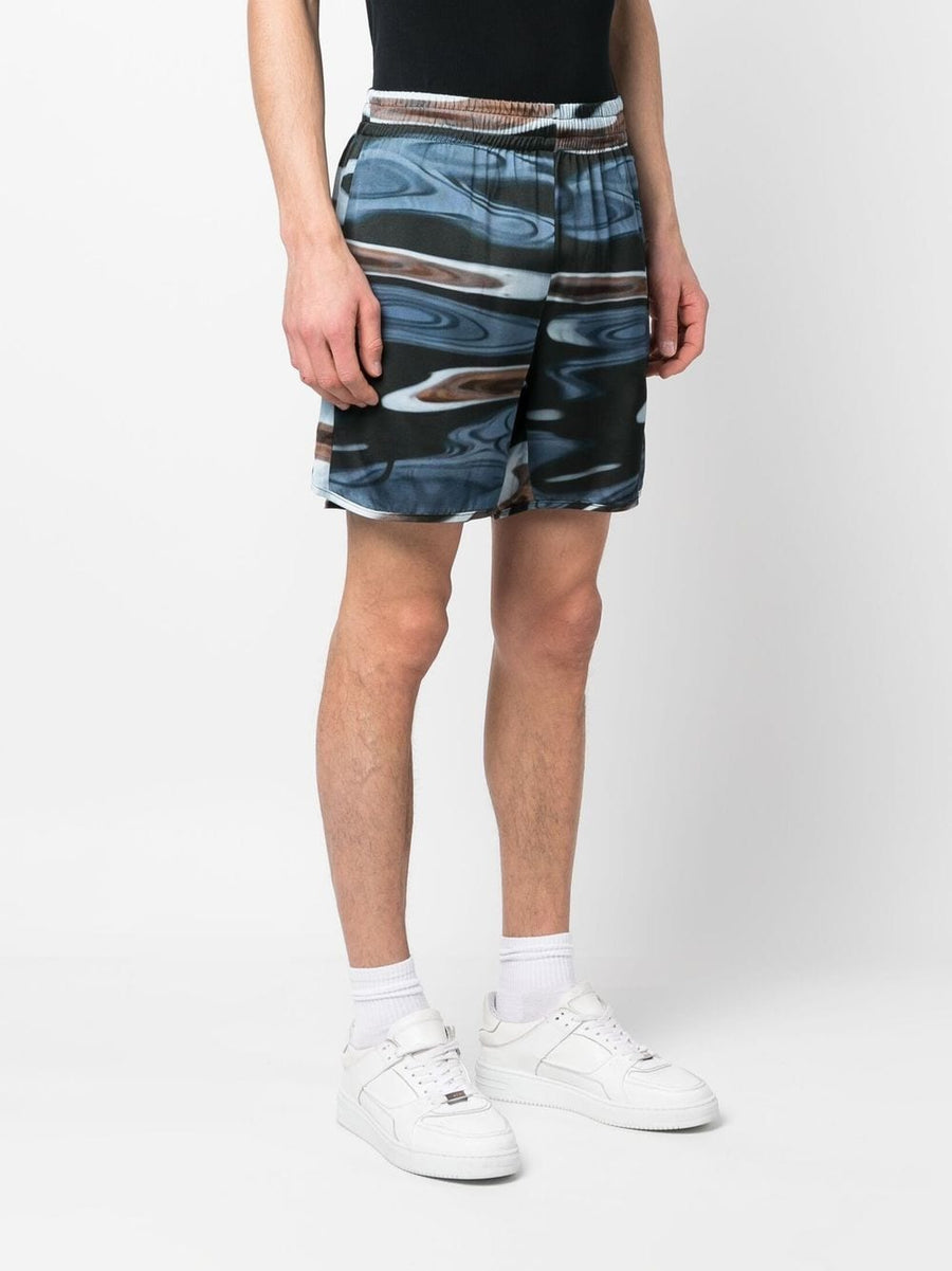 Blue Sky Inn Mens Allover Graphic Print Shorts In Viscose With Elastic Waistband And Side Pockets