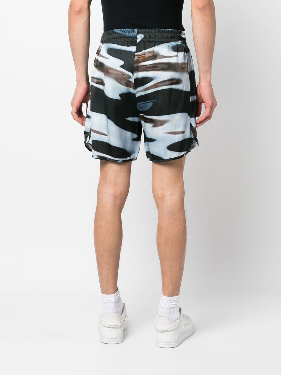 Blue Sky Inn Mens Allover Graphic Print Shorts In Viscose With Elastic Waistband And Side Pockets