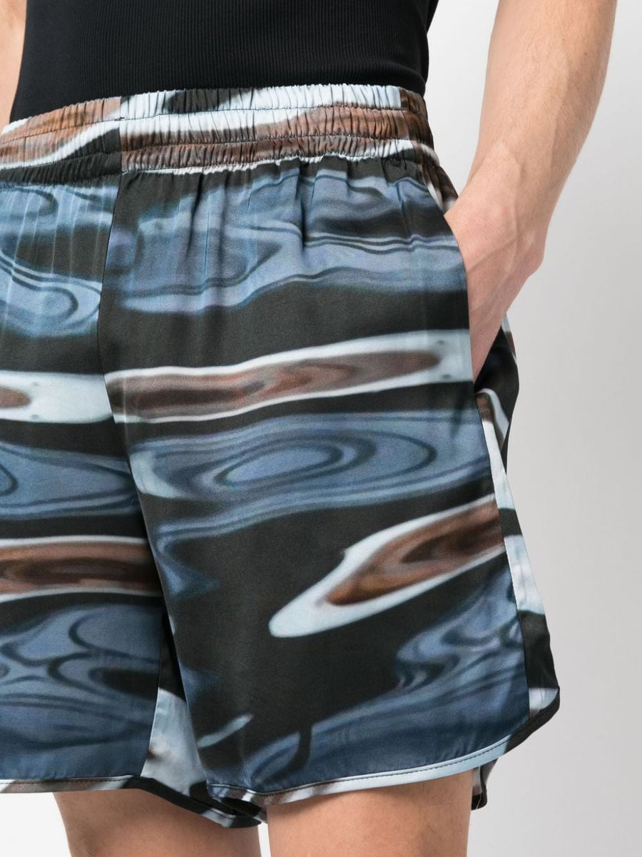Blue Sky Inn Mens Allover Graphic Print Shorts In Viscose With Elastic Waistband And Side Pockets