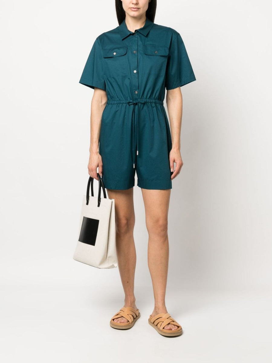 Paul Smith Cotton Playsuit For Women Teal Blue Breathable Stretch Cotton With Tailored Collar