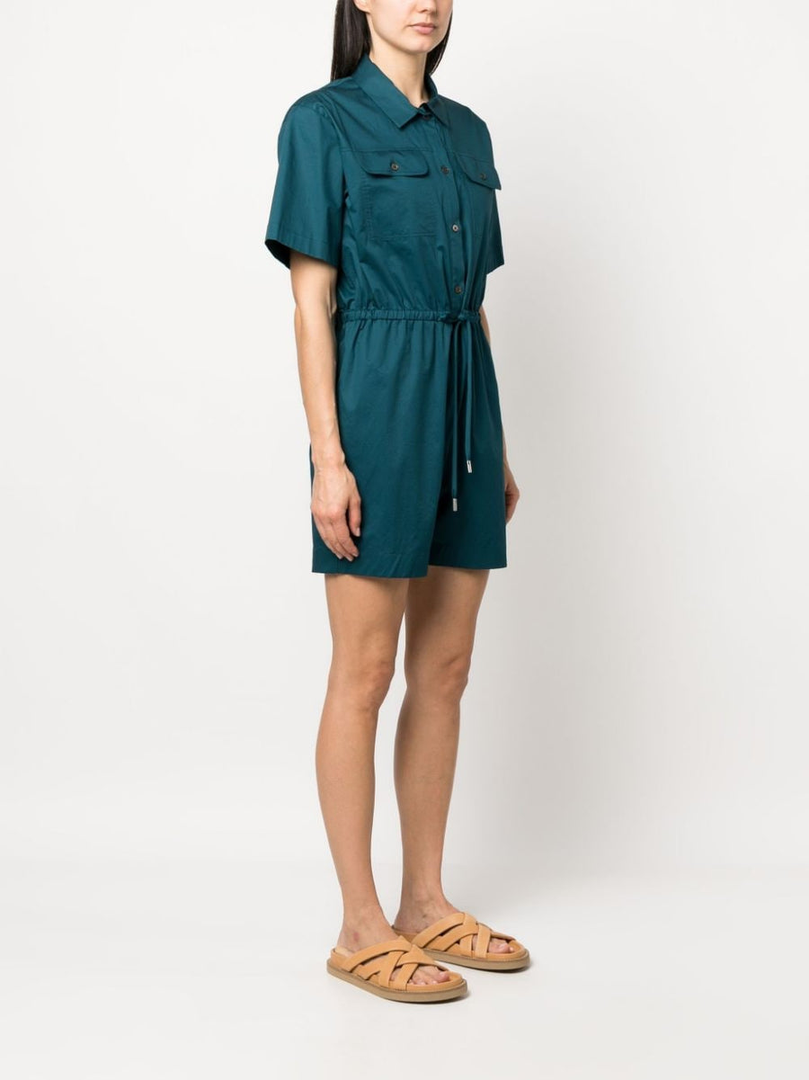 Paul Smith Cotton Playsuit For Women Teal Blue Breathable Stretch Cotton With Tailored Collar
