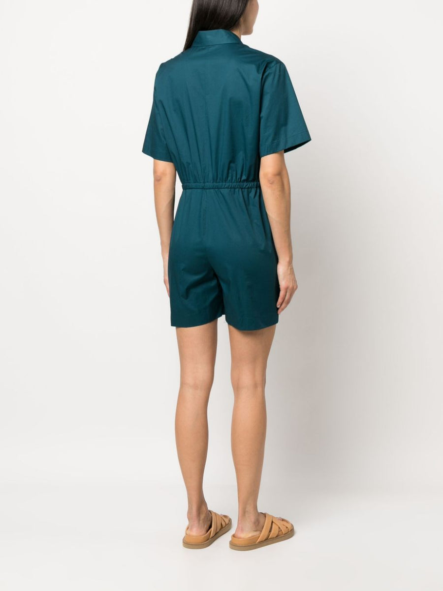 Paul Smith Cotton Playsuit For Women Teal Blue Breathable Stretch Cotton With Tailored Collar