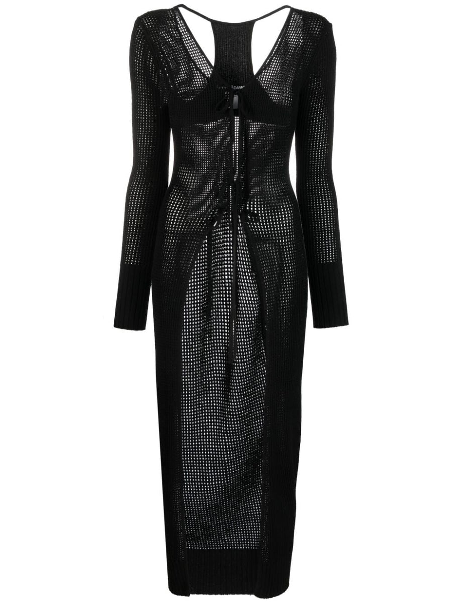 Knit Long Cardigan For Women By AndreAdamo Semi Sheer Racerback Front Tie Versatile Layering