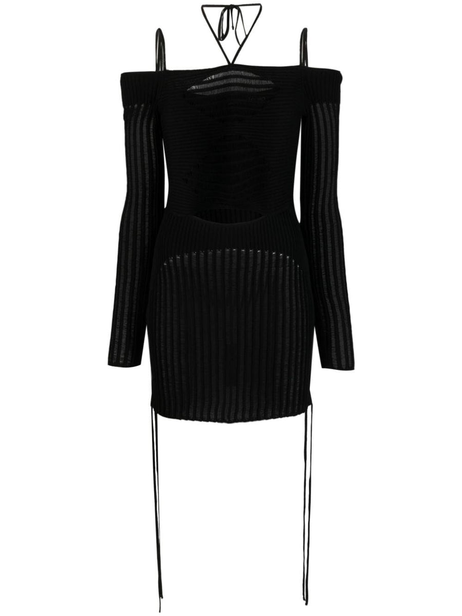 AndreĀdamo Knit Ribbed Mini Dress Halter Neck With Cutouts And Semi Sheer Panels For Women