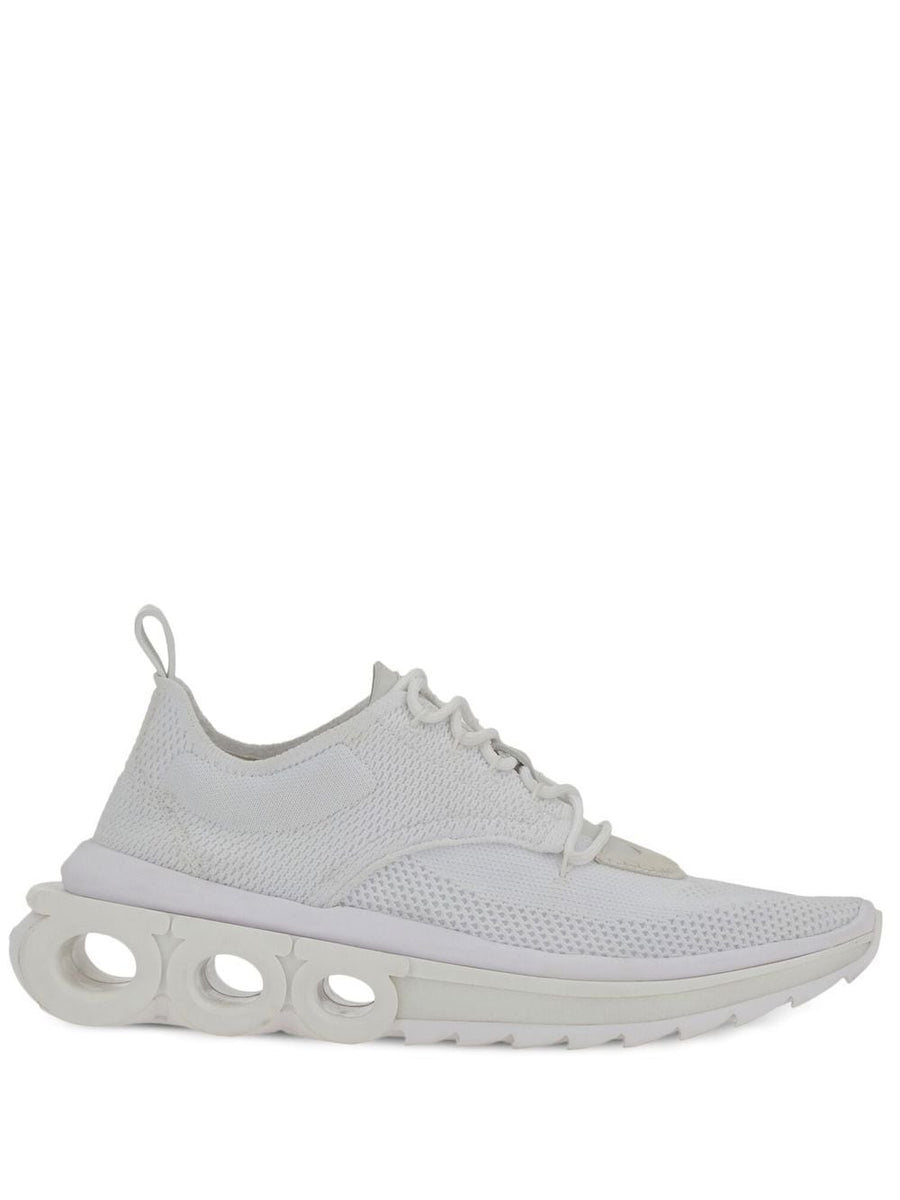 Ferragamo Nima Sneakers Unisex Luxury Low Top With Signature Gancini Plaque White