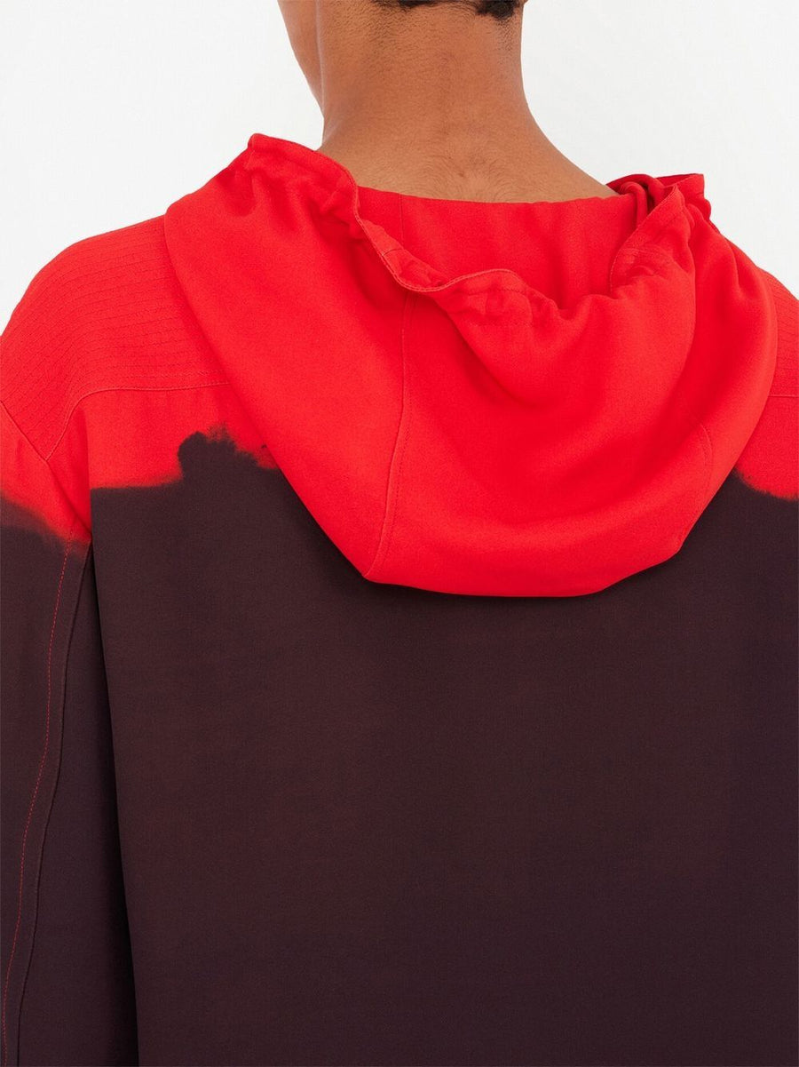 Ferragamo Printed Oversized Kaftan For Men With Gradient Red To Auburn Hooded Beach Lux Resortwear