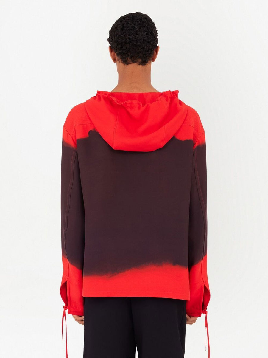 Ferragamo Printed Oversized Kaftan For Men With Gradient Red To Auburn Hooded Beach Lux Resortwear