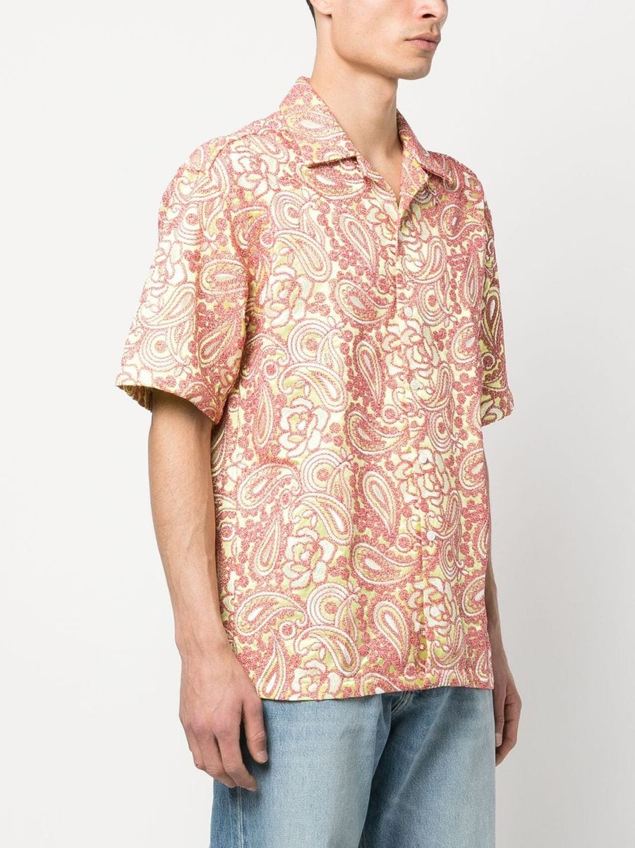 Bluemarble Embroidered Shirt For Men Bold Paisley Print Clay Red Multicolor Short Sleeve