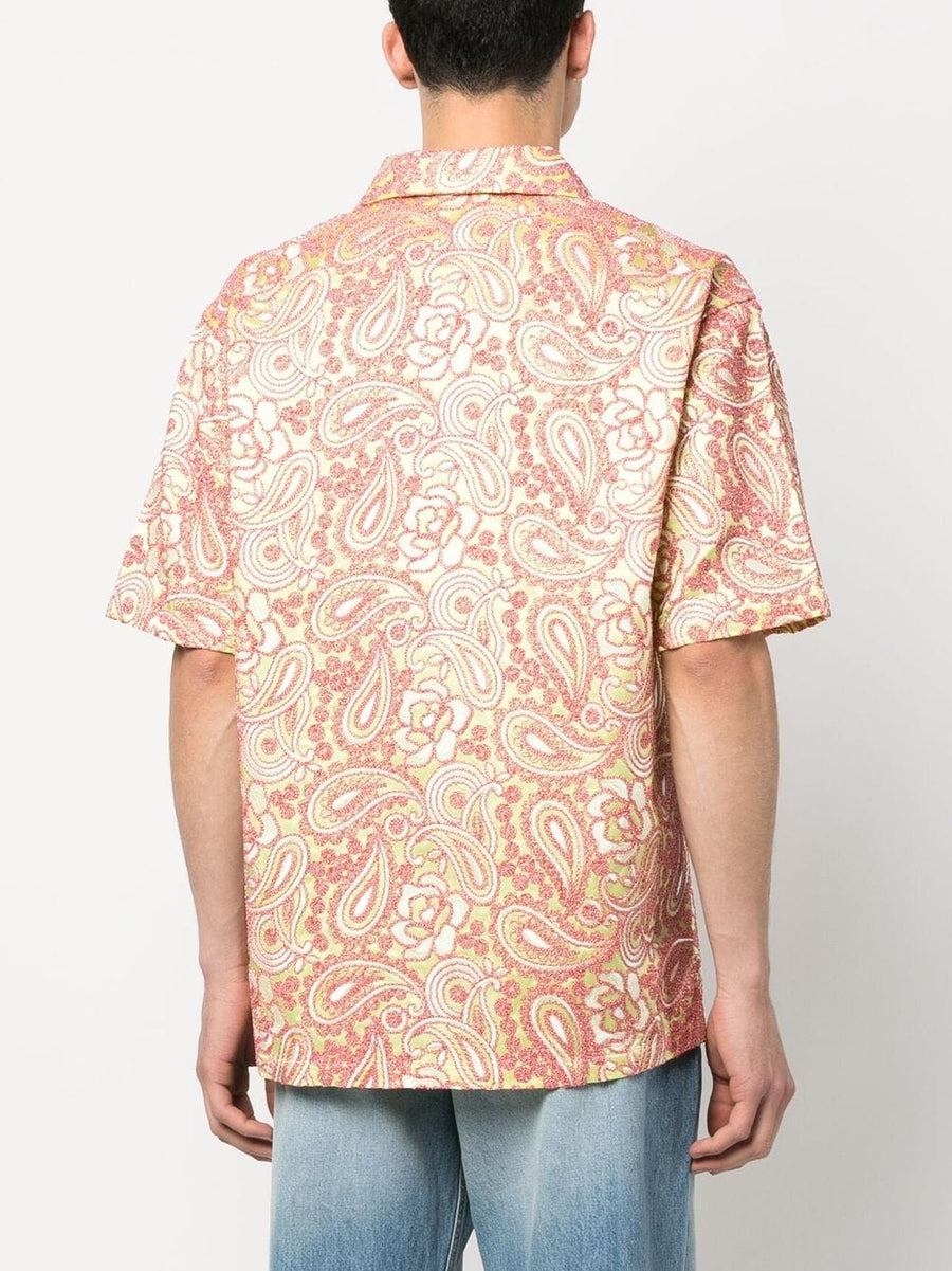 Bluemarble Embroidered Shirt For Men Bold Paisley Print Clay Red Multicolor Short Sleeve