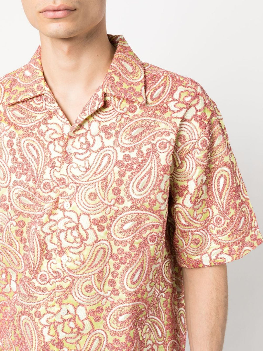 Bluemarble Embroidered Shirt For Men Bold Paisley Print Clay Red Multicolor Short Sleeve