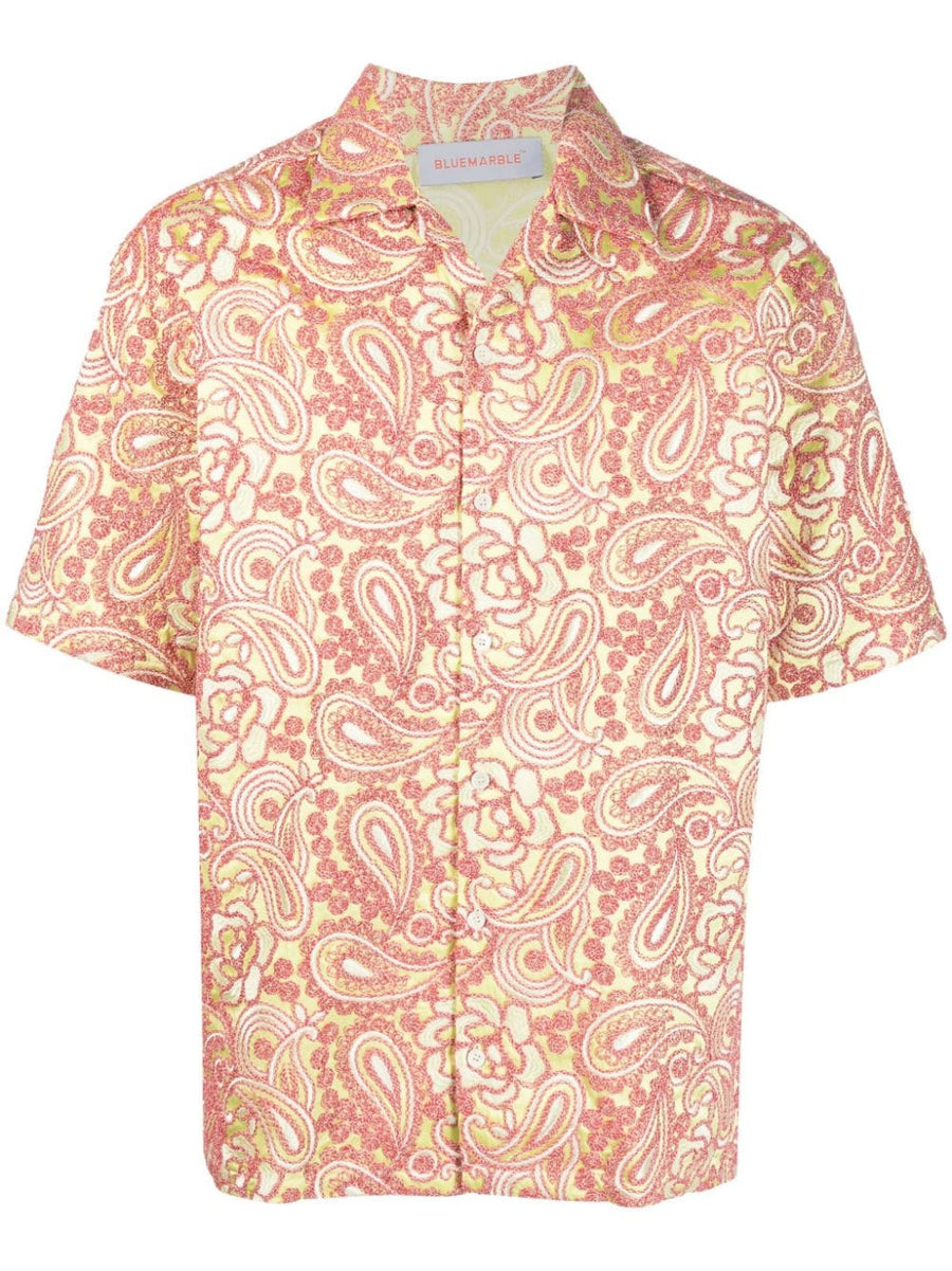 Bluemarble Embroidered Shirt For Men Bold Paisley Print Clay Red Multicolor Short Sleeve