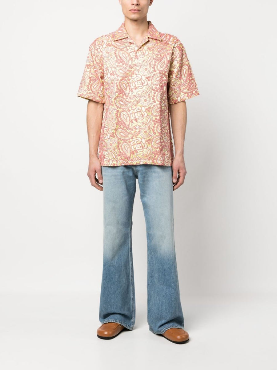 Bluemarble Embroidered Shirt For Men Bold Paisley Print Clay Red Multicolor Short Sleeve