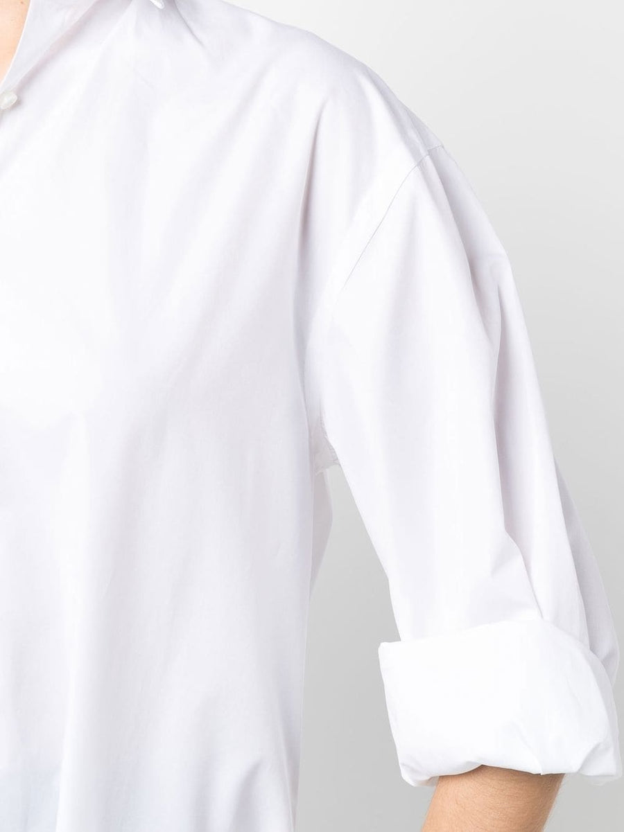 Finamore 1925 Napoli White Cotton Shirt For Women With Front Button Placket Long Sleeve Curved Hem