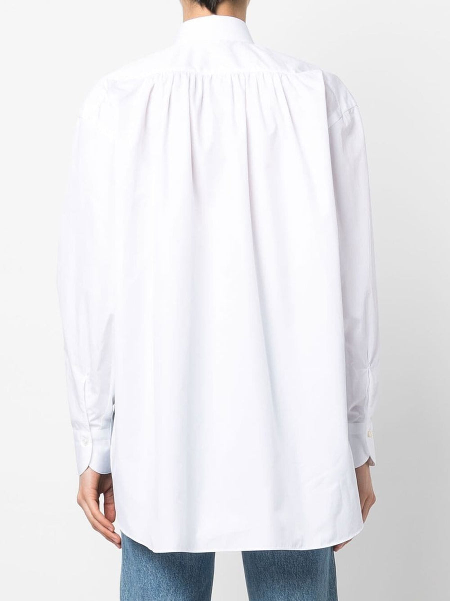 Finamore 1925 Napoli White Cotton Shirt For Women With Front Button Placket Long Sleeve Curved Hem