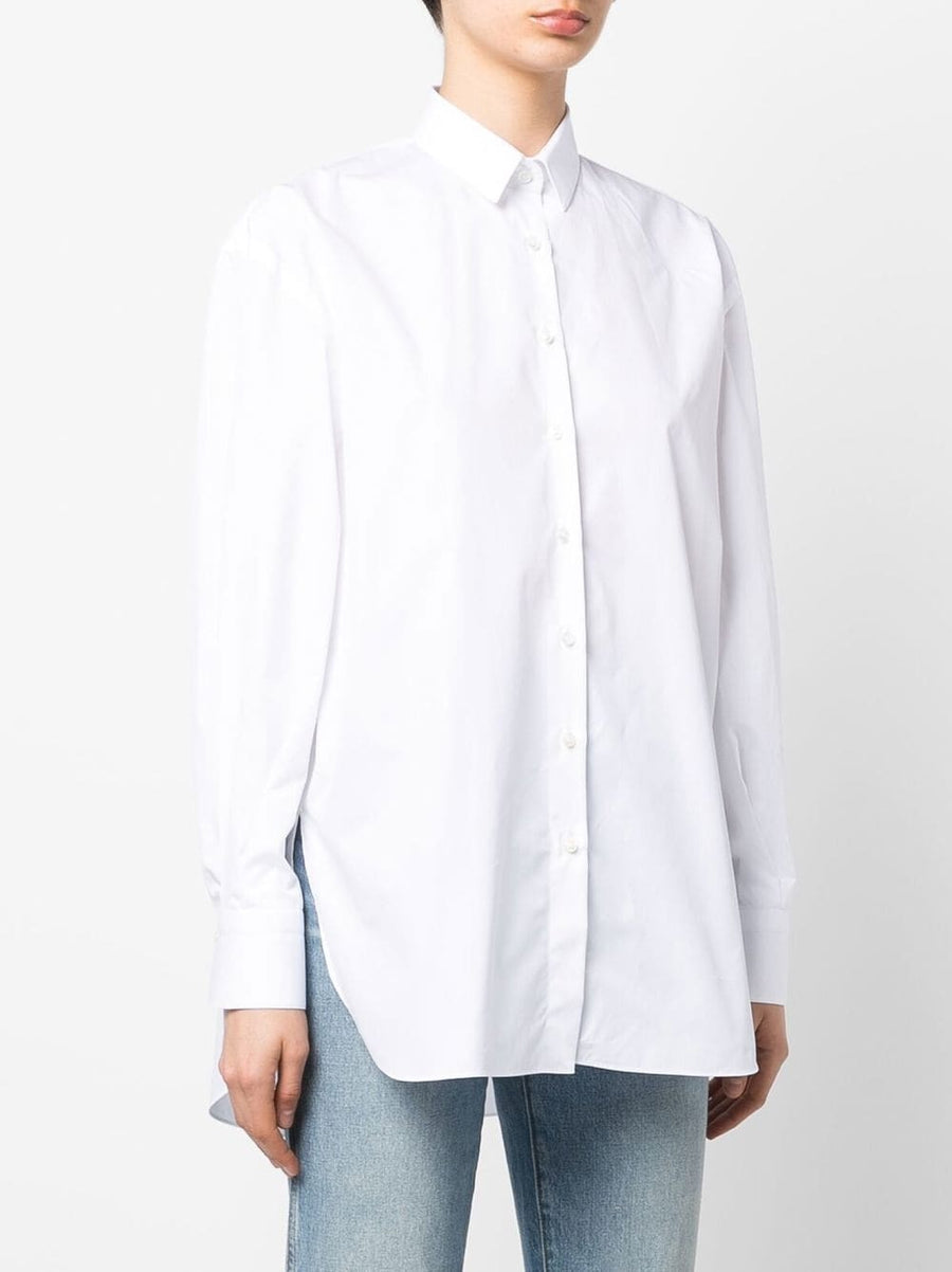 Finamore 1925 Napoli White Cotton Shirt For Women With Front Button Placket Long Sleeve Curved Hem