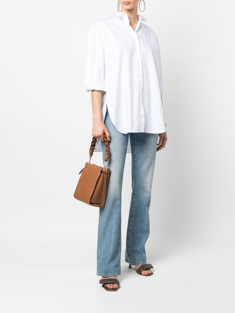 Finamore 1925 Napoli White Cotton Shirt For Women With Front Button Placket Long Sleeve Curved Hem