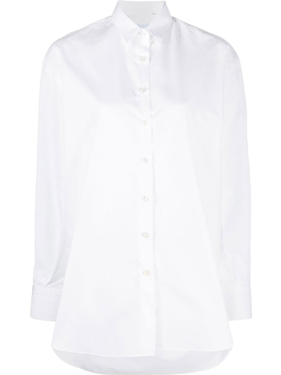 Finamore 1925 Napoli White Cotton Shirt For Women With Front Button Placket Long Sleeve Curved Hem