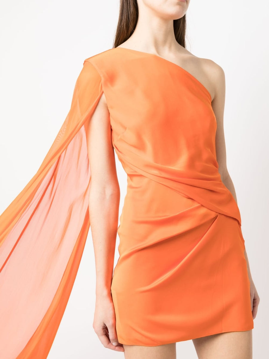 Roland Mouret One Shoulder Asymmetric Silk Crepe Mini Dress Orange For Women Runway Inspired
