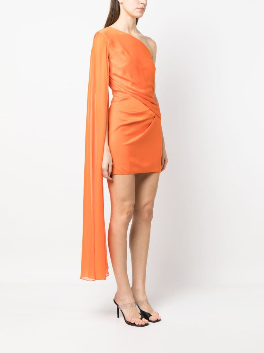 Roland Mouret One Shoulder Asymmetric Silk Crepe Mini Dress Orange For Women Runway Inspired