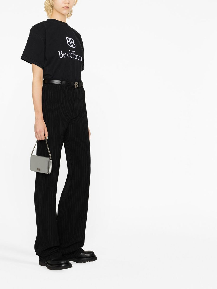 Balenciaga Pinstripe Straight Leg Trousers With High Rise Tailored Fit For Women