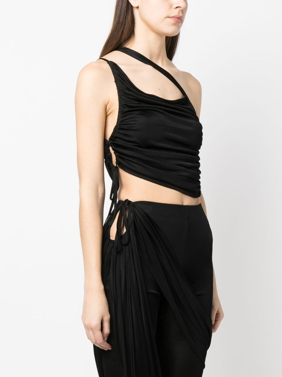 AndreĀdamo Women's Cropped Jersey Top One-Shoulder with Tie Details, Day-to-Night Chic