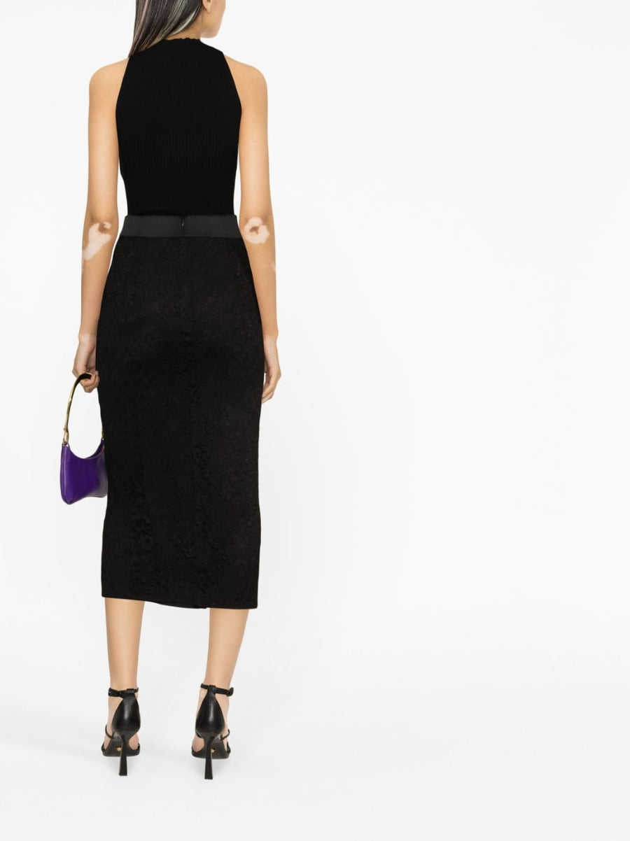 Dolce And Gabbana Black High Waisted Pencil Skirt With Elastic Waistband For Office And Evening Wear For Women