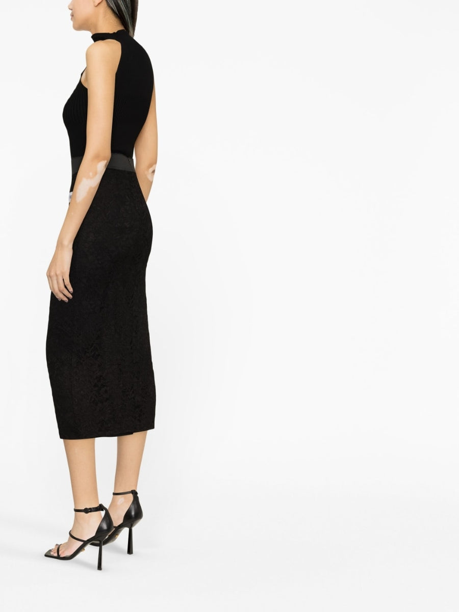 Dolce And Gabbana Black High Waisted Pencil Skirt With Elastic Waistband For Office And Evening Wear For Women