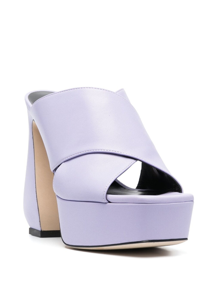 Si Rossi Lilac Platform Leather Mules 130mm Slip On Cross Strap Square Toe Women