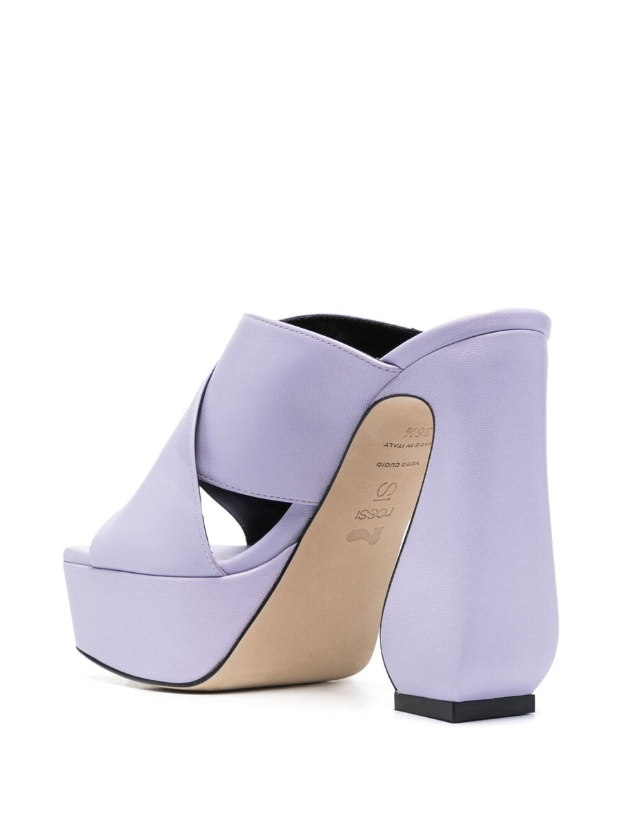 Si Rossi Lilac Platform Leather Mules 130mm Slip On Cross Strap Square Toe Women