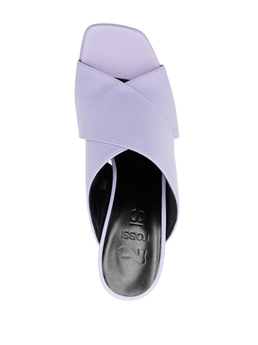 Si Rossi Lilac Platform Leather Mules 130mm Slip On Cross Strap Square Toe Women