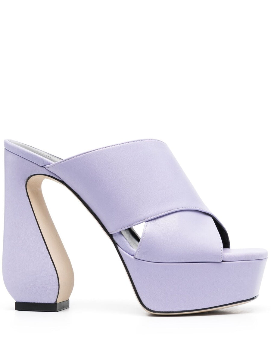 Si Rossi Lilac Platform Leather Mules 130mm Slip On Cross Strap Square Toe Women