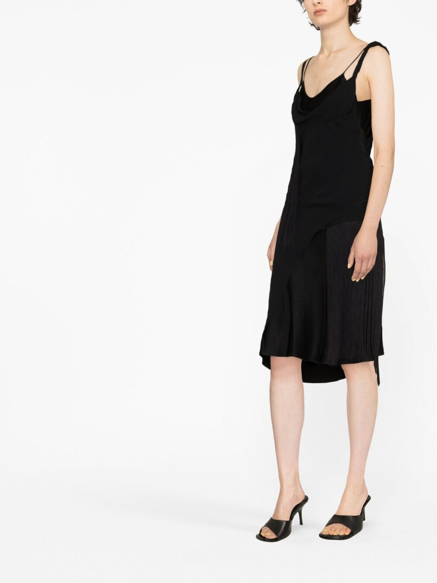 Victoria Beckham Fringe Mini Dress With Asymmetric Fringe Cinched Waist For Women Black Lux