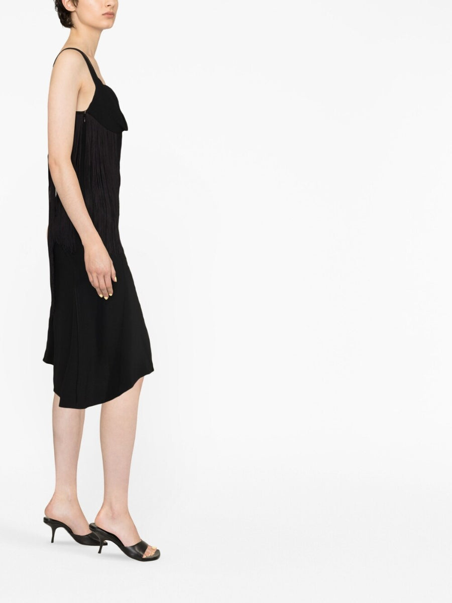 Victoria Beckham Fringe Mini Dress With Asymmetric Fringe Cinched Waist For Women Black Lux