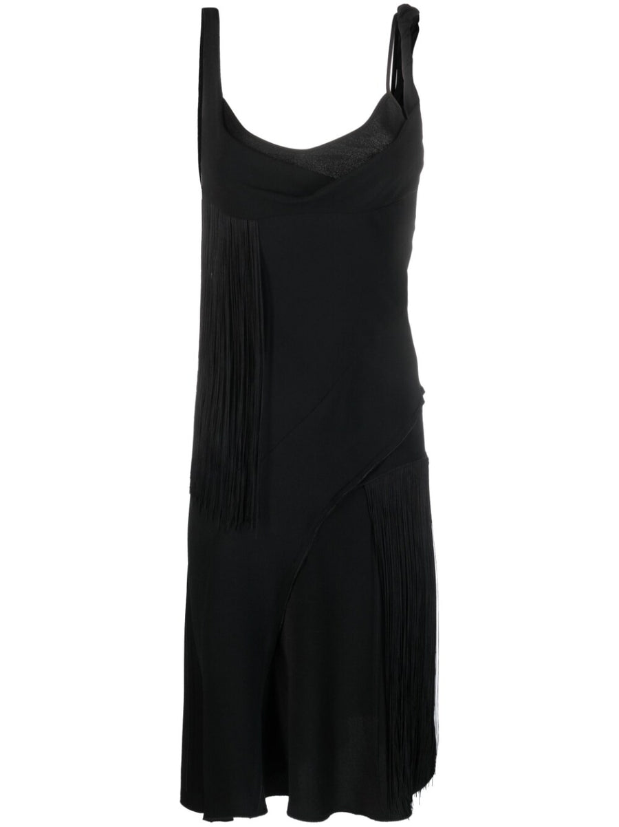 Victoria Beckham Fringe Mini Dress With Asymmetric Fringe Cinched Waist For Women Black Lux
