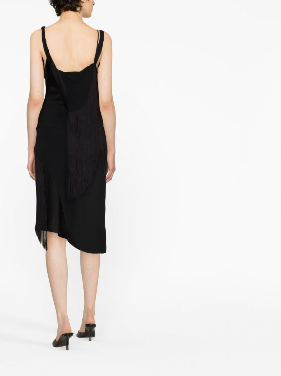 Victoria Beckham Fringe Mini Dress With Asymmetric Fringe Cinched Waist For Women Black Lux