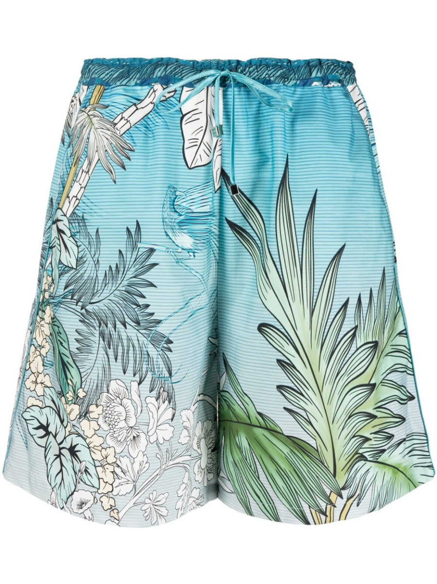F.R.S. Printed Cotton Shorts For Women With Drawstring Waist Breathable Comfort Japanese Branch Motif