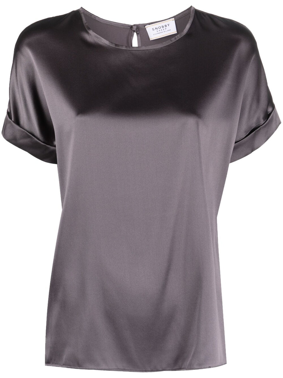 Snobby Sheep Silk Crewneck Top for Women, Premium Silk Blend with Luxurious Satin Finish