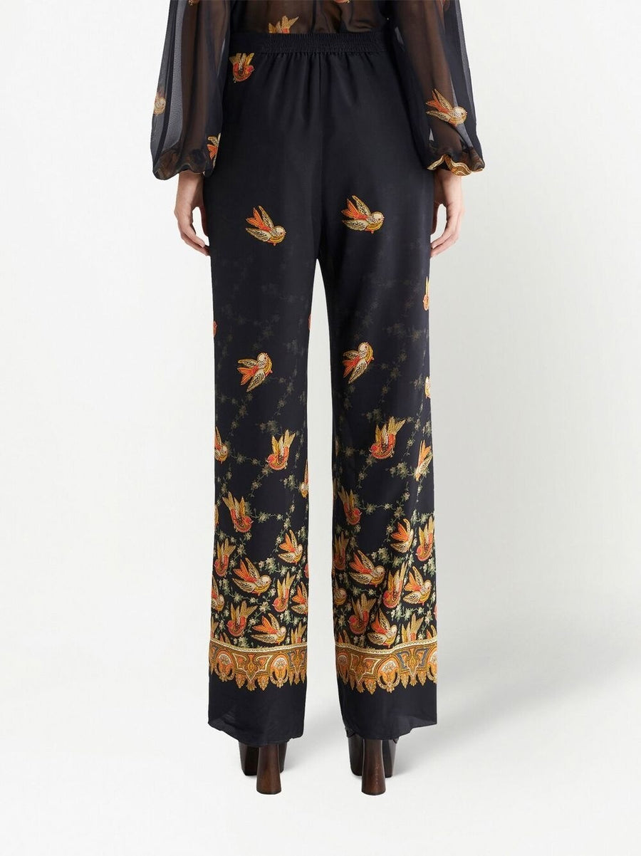 Etro Silk Paisley Straight Trousers For Women All Over Graphic Print Luxury Dress Pants