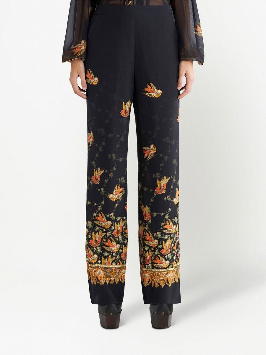 Etro Silk Paisley Straight Trousers For Women All Over Graphic Print Luxury Dress Pants