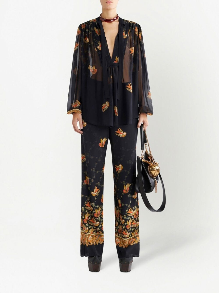 Etro Silk Paisley Straight Trousers For Women All Over Graphic Print Luxury Dress Pants
