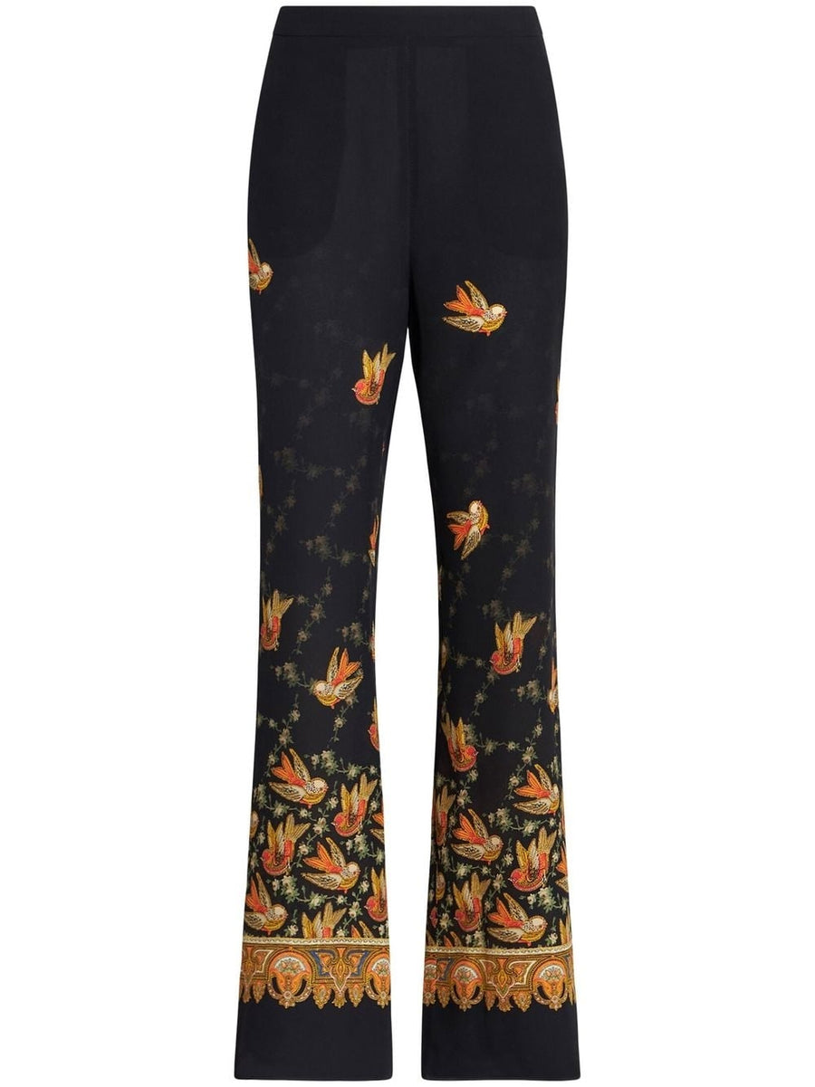 Etro Silk Paisley Straight Trousers For Women All Over Graphic Print Luxury Dress Pants