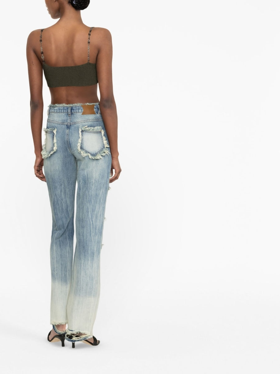 Rui Cutout Detail Denim Jeans For Women High Waist Distressed Edgy Straight Leg With Five Pockets