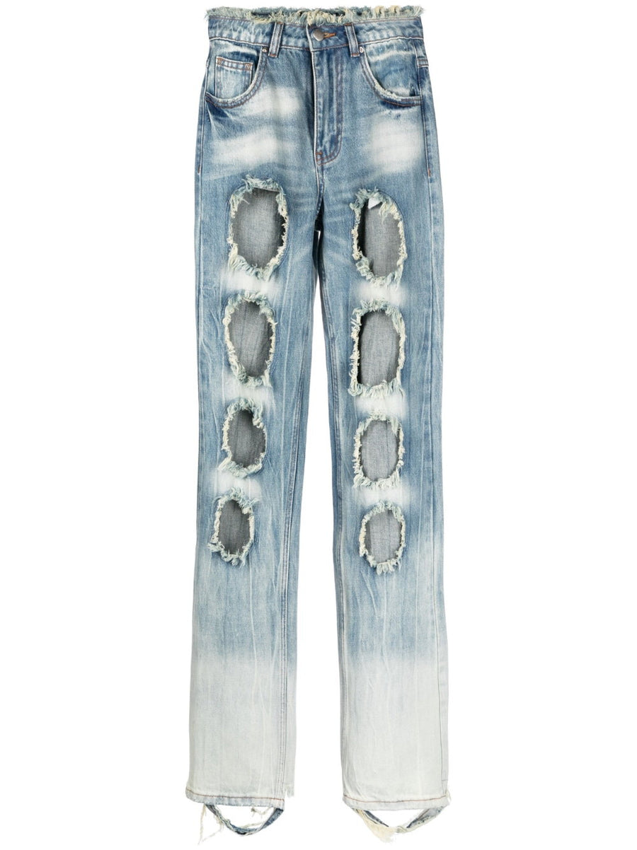 Rui Cutout Detail Denim Jeans For Women High Waist Distressed Edgy Straight Leg With Five Pockets