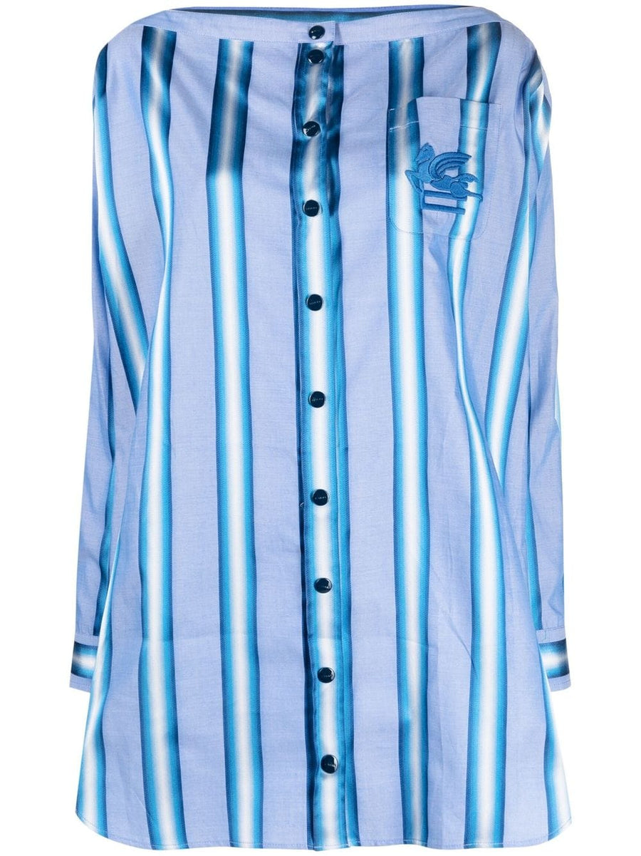 Etro Vertical Stripe Shirt Dress Off Shoulder Mini For Modern Women Resort Wear Versatility